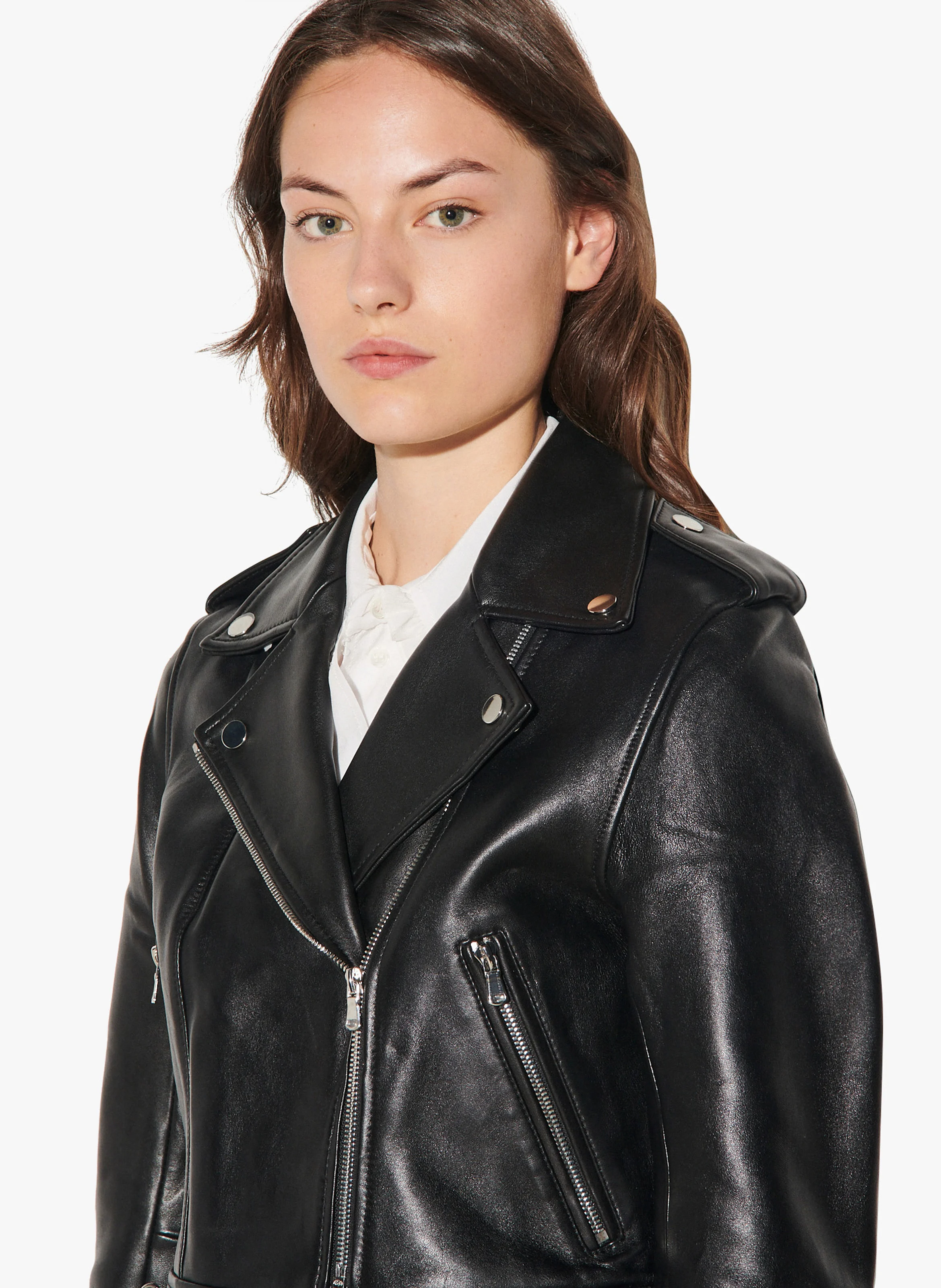 Blouson zippé en cuir | Noir