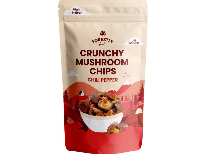 Forestly Foods Crunchy Mushroom Chips – Chili 50 g Knusprige Shiitake-Pilz-Chips mit Chiliaroma