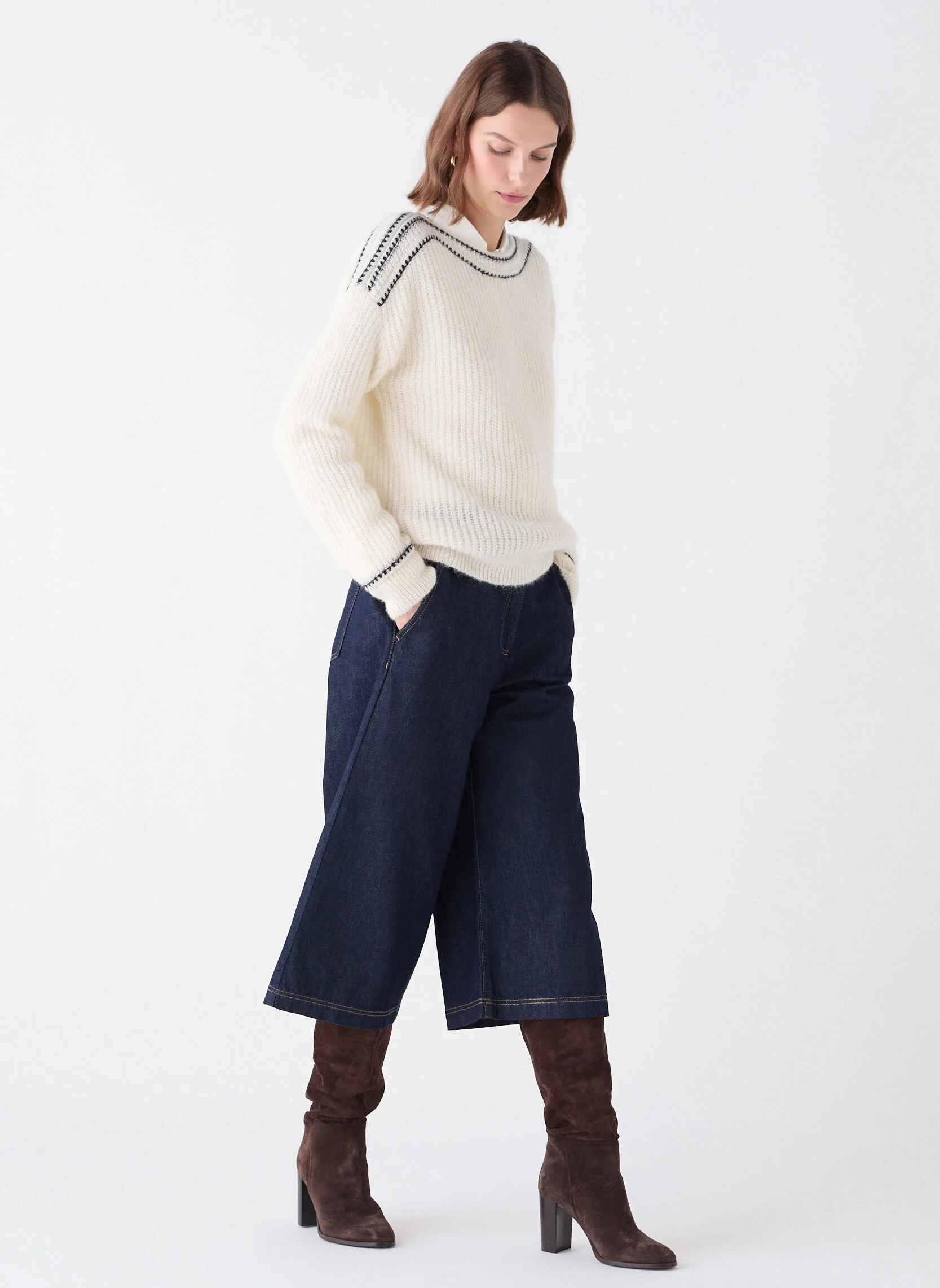 MROMANE - Pull ample col bateau | Blanc