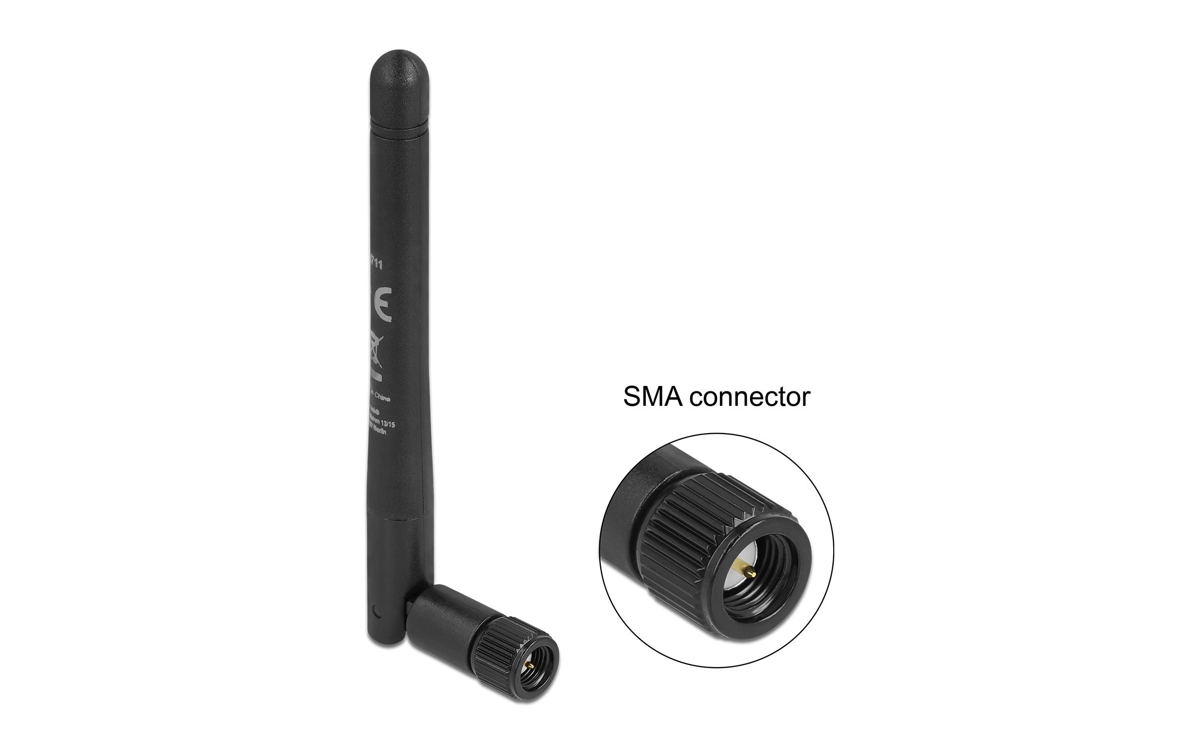 5G-Antenne SMA SMA 4.5 dBi RundstrahlDelock 5G 3.3 - 5.0 GHz Antenne SMA Stecker -1.0 - 4.5 dBi 10.9 cm omnidirektional mit Kippgelenk und flexiblem Material schwarz