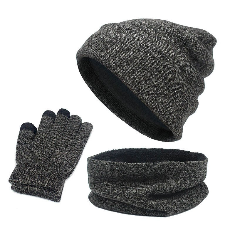 (3-tlg. Set) Unisex Winter Schlauch Schal / Mütze / Touchscreen Handschuhe (OneSize) - Dunkelgrau