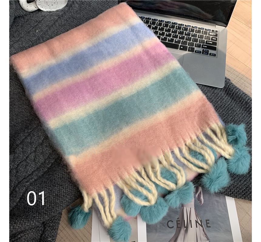 HATHOT - Color Block Chenille Ball Sjaal (Diverse ontwerpen)