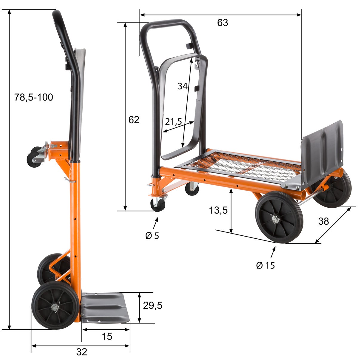 tectake 2-in-1 steekwagen, draagvermogen 80 kg