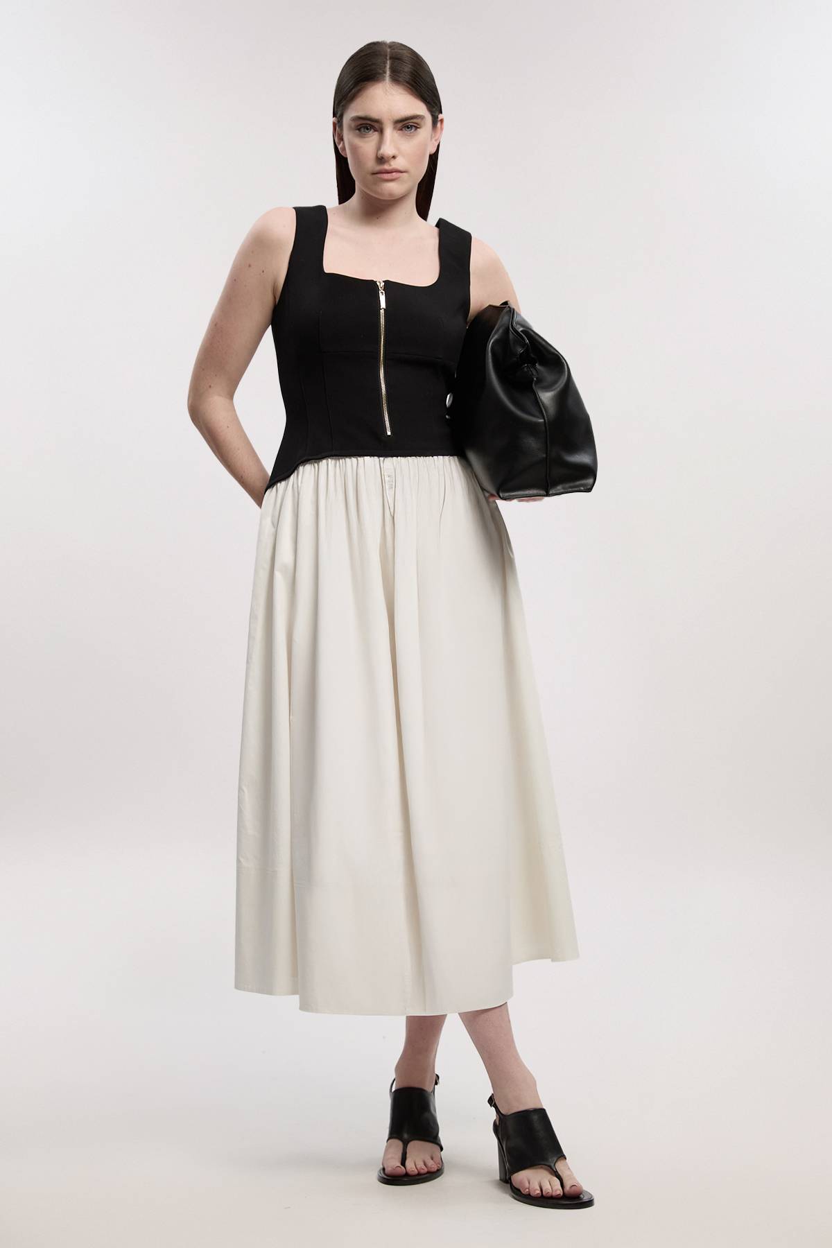 KarenMillen Robe Midi Ajustée À Jupe Évasée En Mélange Coton Stretch Compact Petite Taille