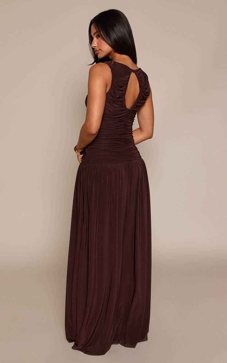 Chocolat Robe Maxi Fluide En Tissu Slinky Froncé Petite Taille