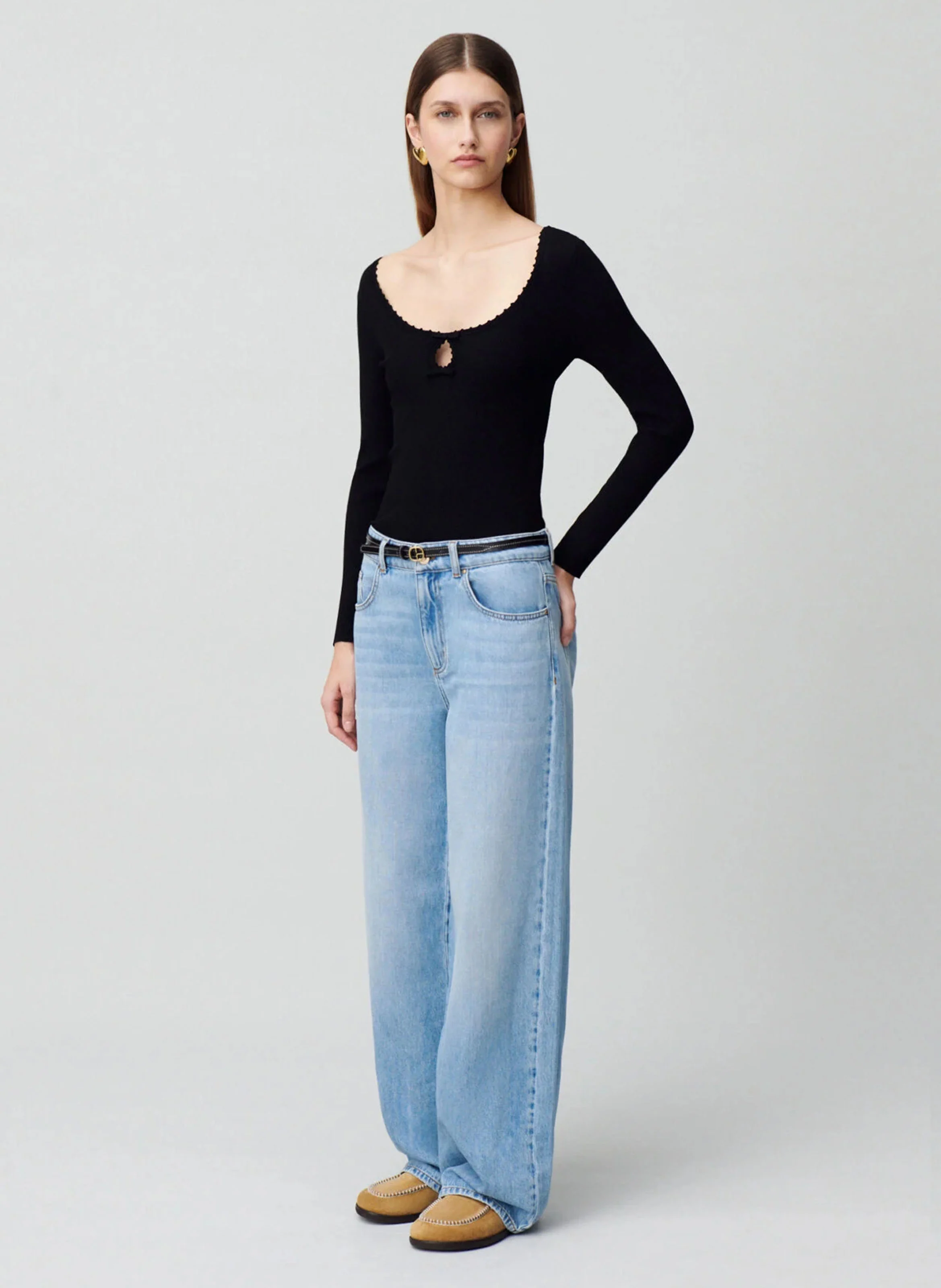 Top manches longues maille fine | Noir