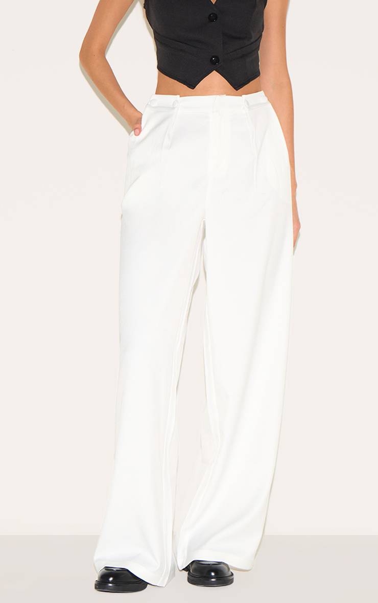 Blanc Pantalon Tailleur À Taille Ajustable Avec Détails