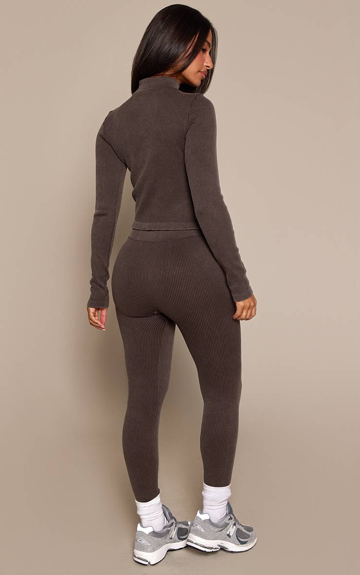 Chocolat Legging Côtelé Petite Taille À Taille Asymétrique Effet Sculptant