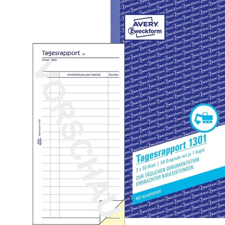 Avery Zweckform 1301 Tagesrapport, 105x200mm, mit Blaupapier, 2x50 Blatt