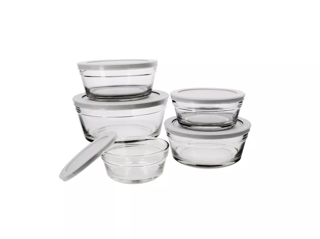 Menastyl - Boite Des 5 Bols Cassis En Verre Sodocalcique Avec Couvercle Gris