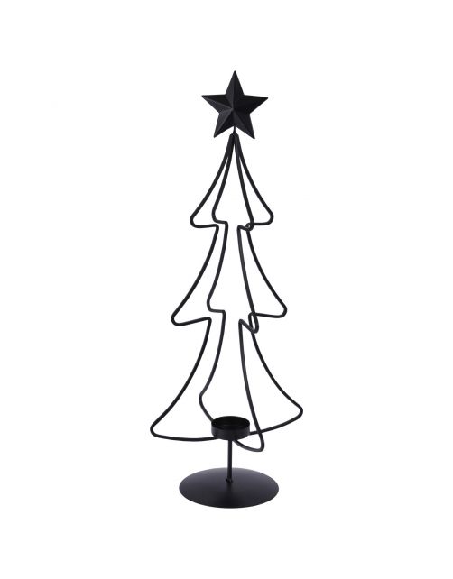 Homestyle Theelichthouder Kerstboom - Decoratie - 21x21x55 cm Zwart