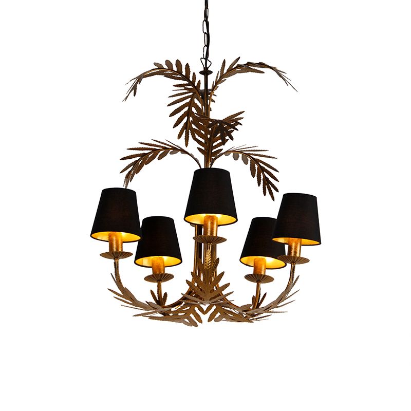 Kroonluchter goud met katoenen klemkap zwart 5-lichts - Botanica