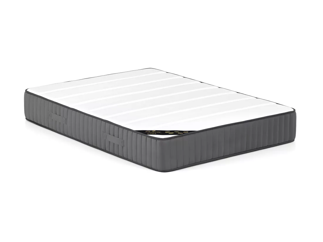 Lit coffre 140 x 190 cm avec tête de lit coutures verticales - Velours côtelé - Beige + Matelas - SARAH