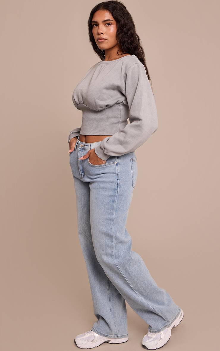 Gris Chiné Sweatshirt Shape Épaules Dénudées Taille Cintrée Effet Délavé