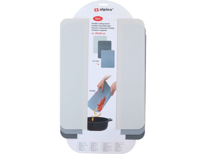alpina Flexibles Schneidebretter 3 Stück, 29 cm  x 38 cm Schneidebrett-Set mit rutschfester Oberfläche