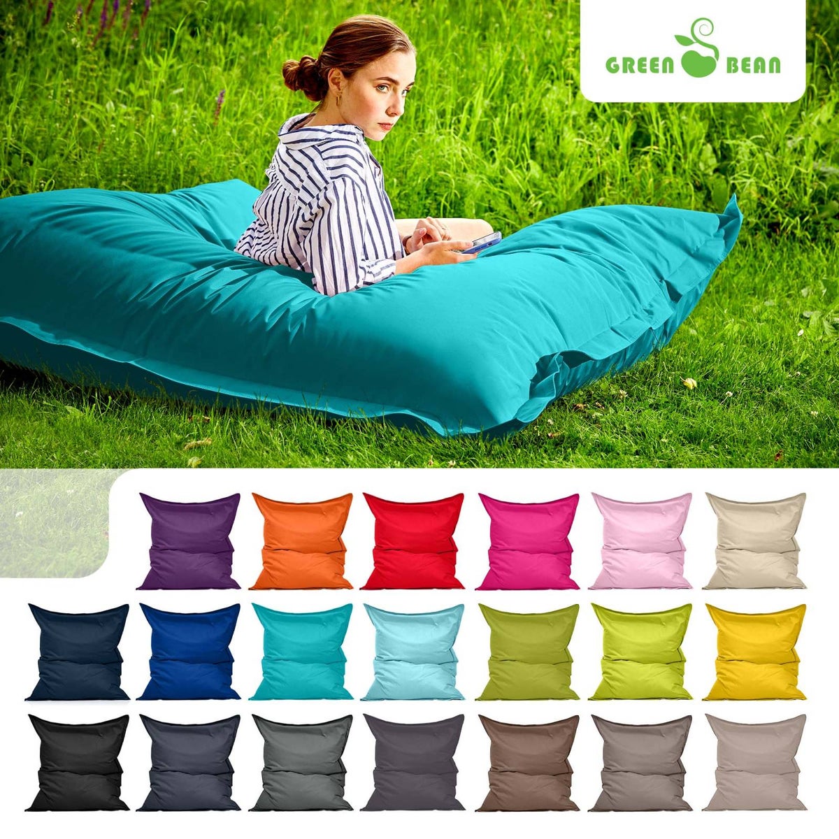 Groene Bonen Zitzak 120x160cm 270 Liter Kinderen & Volwassenen Zitzak EPS Kralenvulling Reuze Zitzak Grote Buitenligstoel Kussen Wasbaar Weerbestendig Ligstoel Zitkussen Vloerkussen Turquoise
