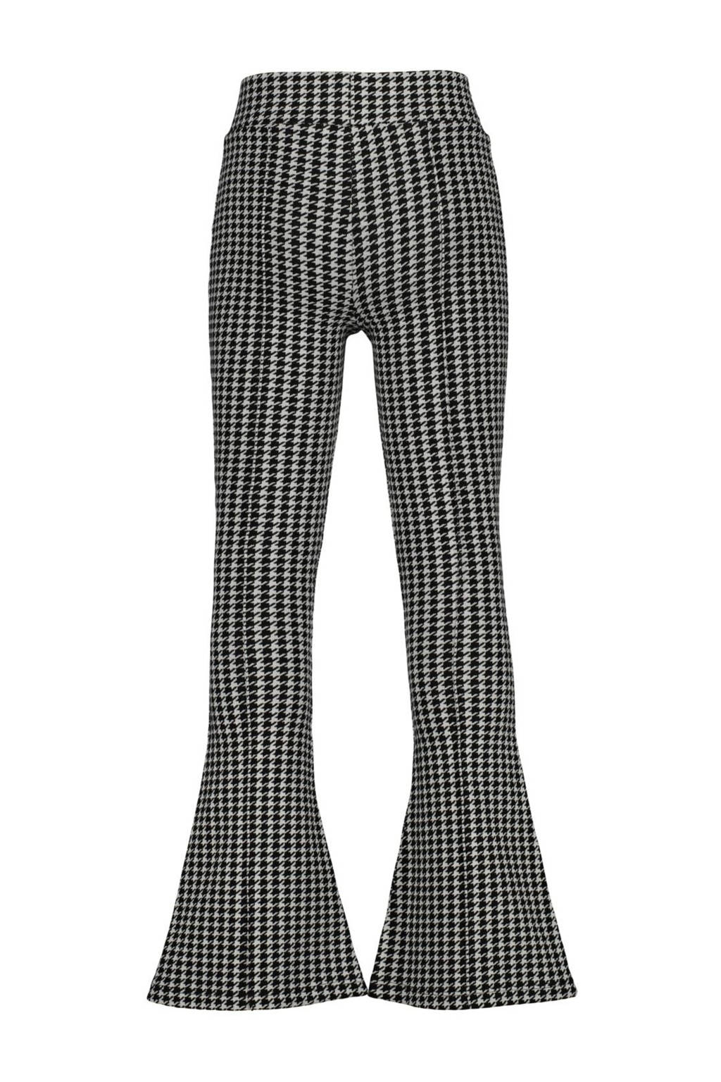 Vingino flared broek Sarita met pied-de-poule zwart/wit