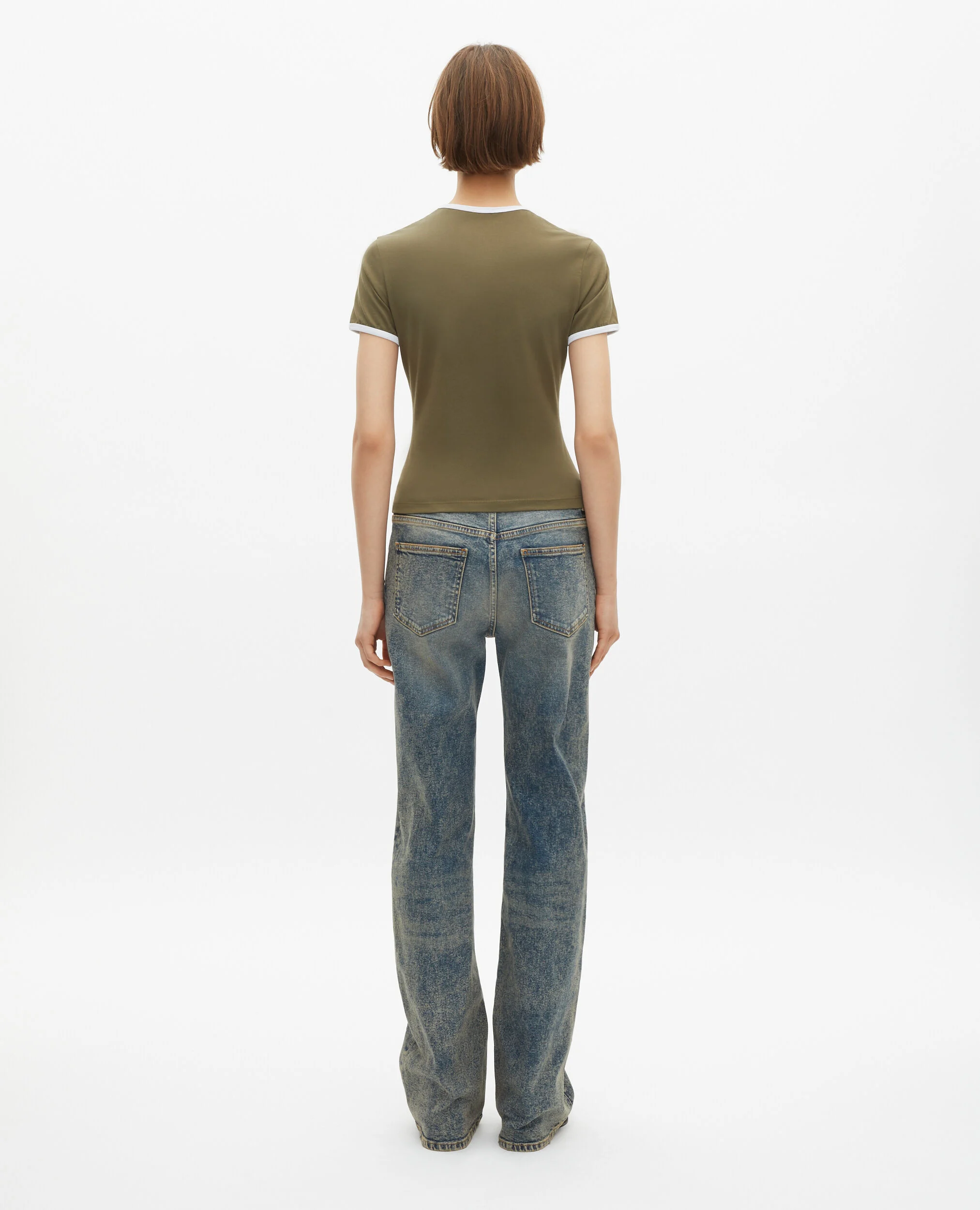 T-shirt kaki avec col goutte