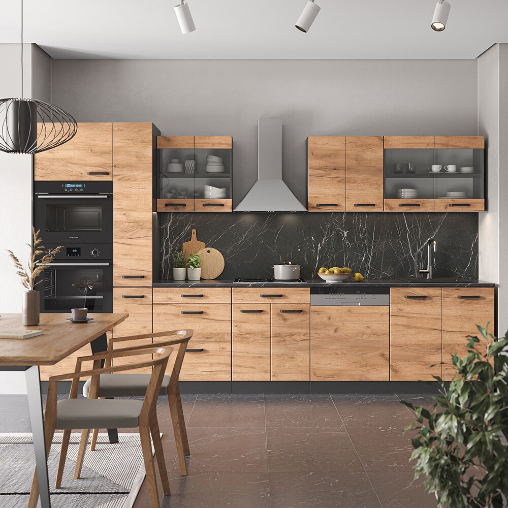 Vicco Küchenzeile Küchenblock Einbauküche R-Line 350 cm Anthrazit Eiche Küche