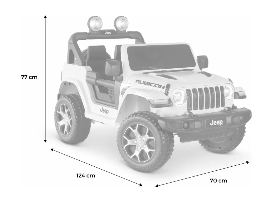 Voiture électrique 12V pour enfant - JEEP Wrangler Rubicon 2 roues motrices. noire. 1 place. avec autoradio. télécommande. MP3. port USB / carte SD. prise jack et phares fonctionnels