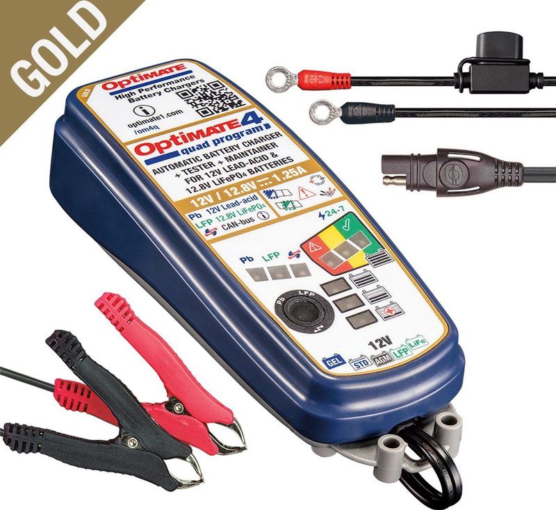 Tecmate Optimate 4 Dual CAN-bus 0,8A - 12V Acculader Druppellader voor Scooter / Motor