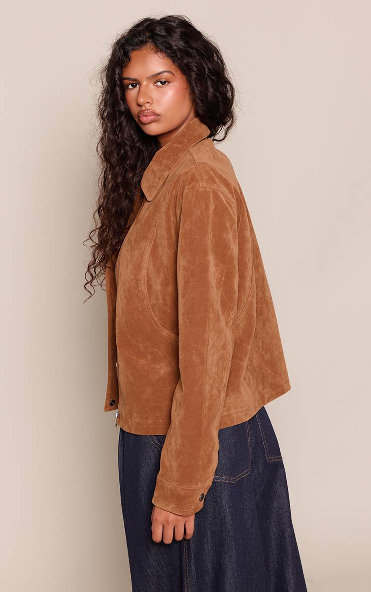 Marron Blouson Aviateur En Faux Suède À Patte De Boutonnage Dissimulée