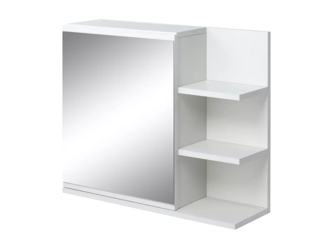 Armoire miroir de salle de bain avec étagère - 3 étagères latérales - kit installation murale fourni - panneaux particules blanc