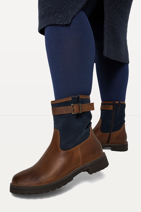 Leder-Boots, Ledermix, Schnalle, Weite H