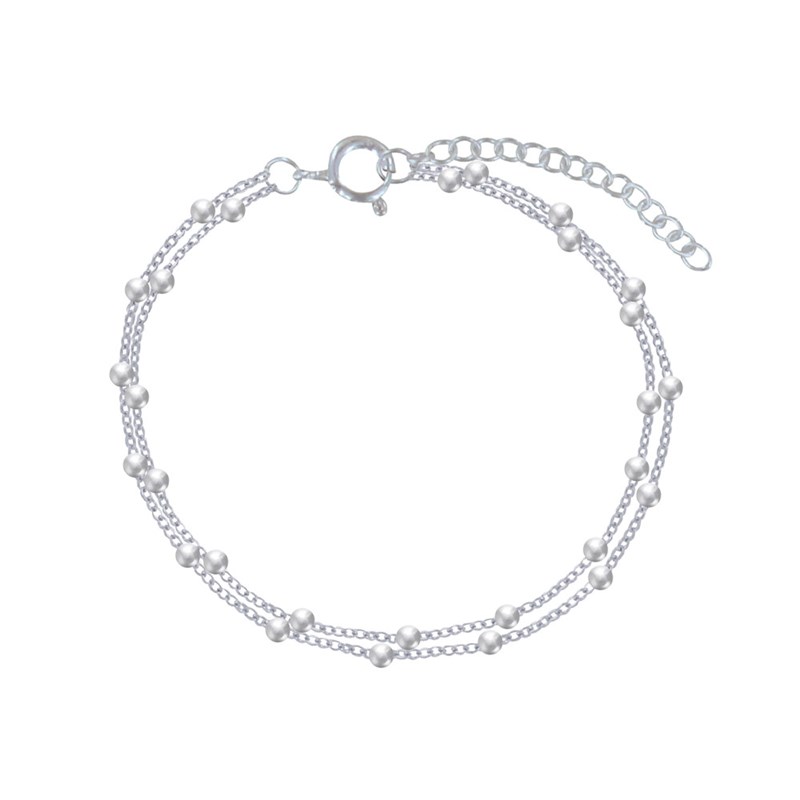 Bracelet Argent Billes Double Chaines