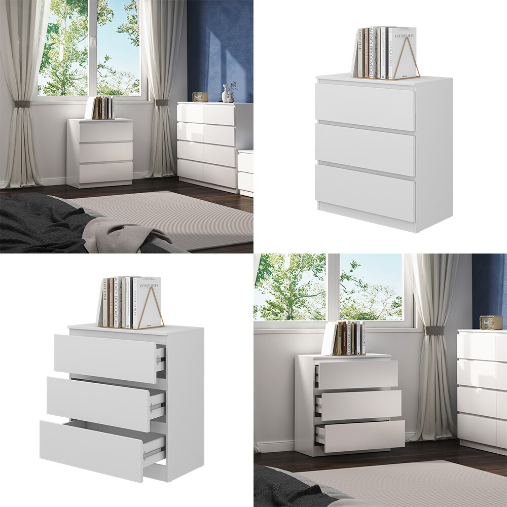 Vicco Kommode Calisto, Weiß 70 x 78,5 cm, mit 3 Schubfächer, Highboard, Schrank