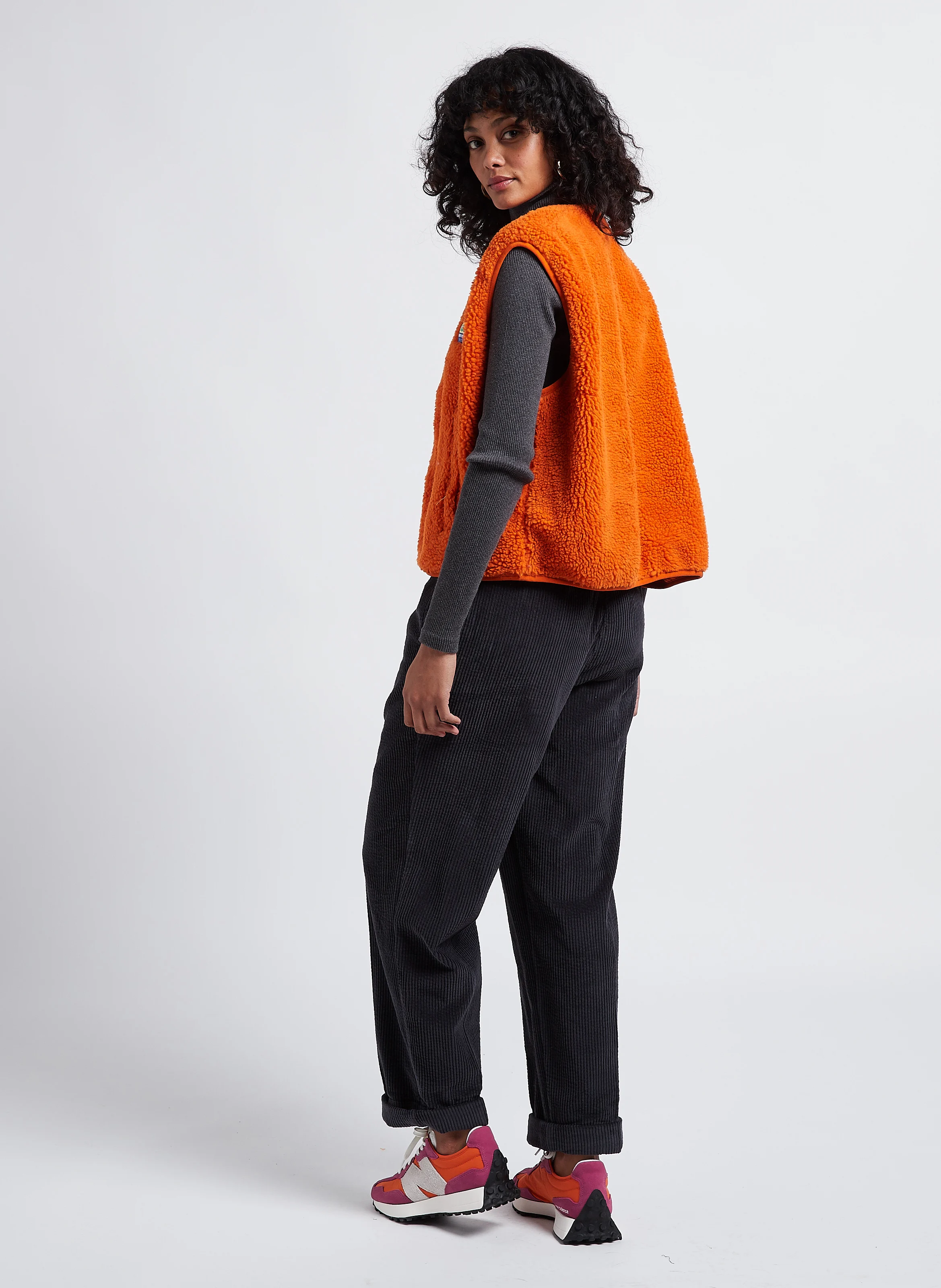 PADOW - Pantalon large taille haute en velours côtelé | Gris