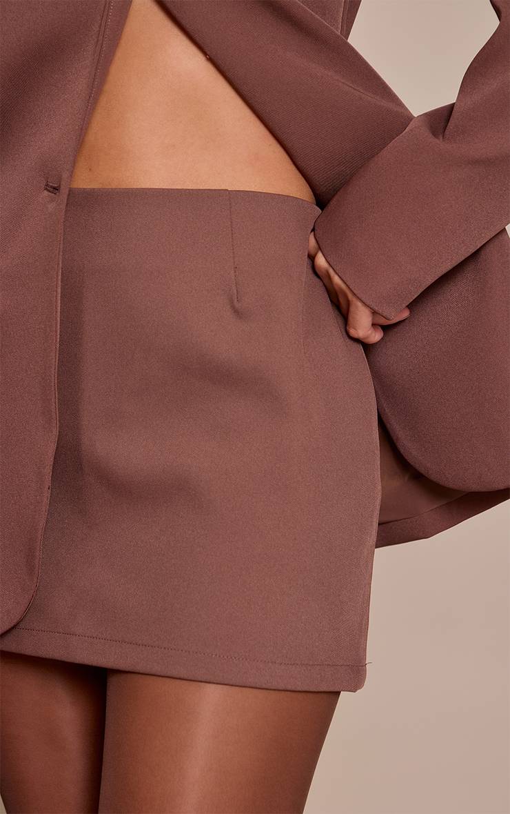 Chocolat Jupe Mini Taille Mi-haute En Tissu Tissé Ajusté Coordonné