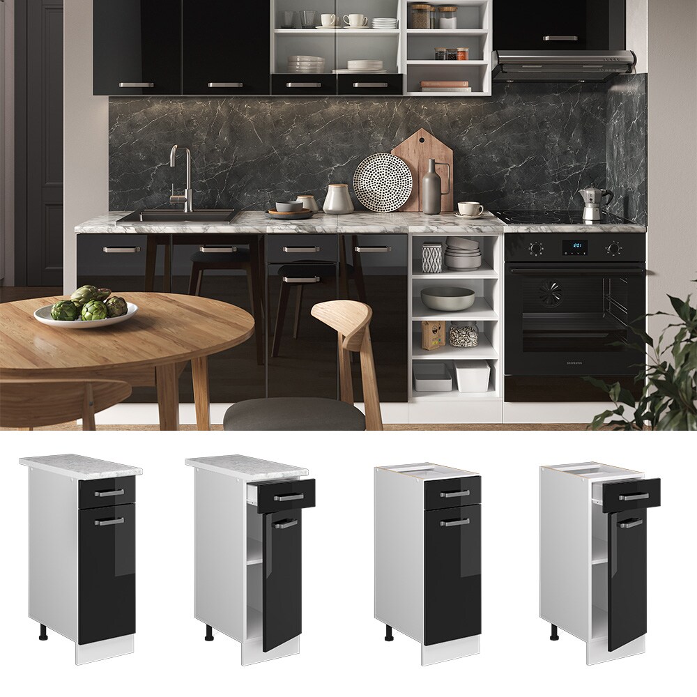 Vicco Schubunterschrank Küchenschrank R-Line Solid Weiß Schwarz 30 cm modern Arbeitsplatte