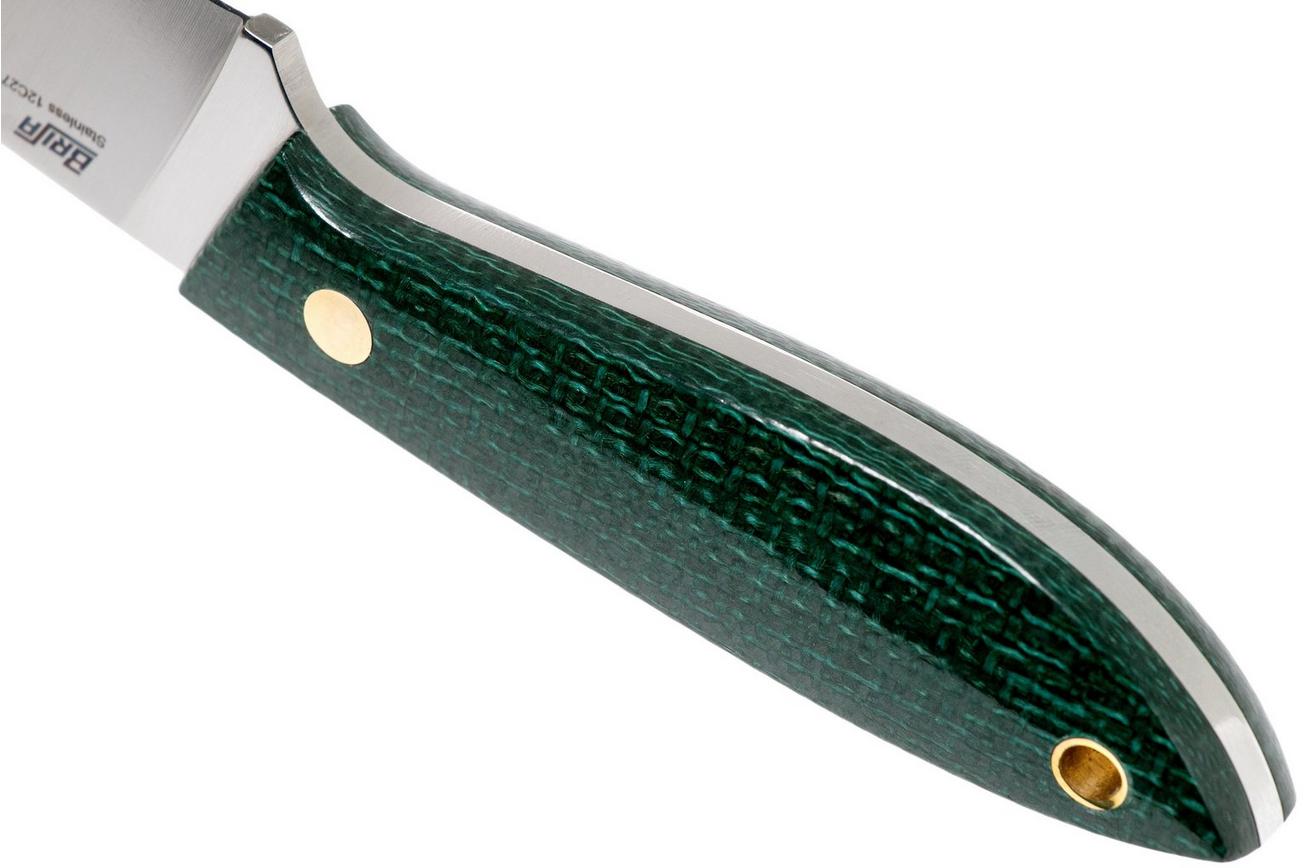 Brisa Bobtail 80 green micarta handle, 12C27, Multicarry sheath 9957