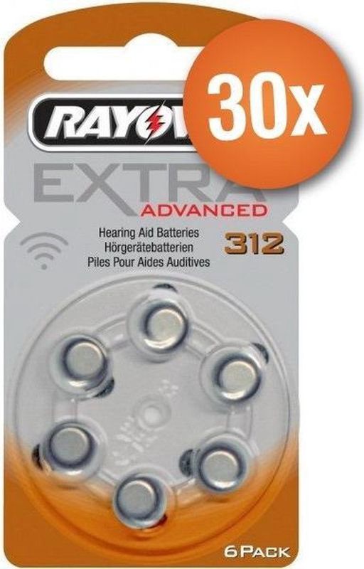 Voordeelpak Rayovac gehoorapparaat batterijen - Type 312 (bruin) - 30 x 6 stuks + gratis batterijtester