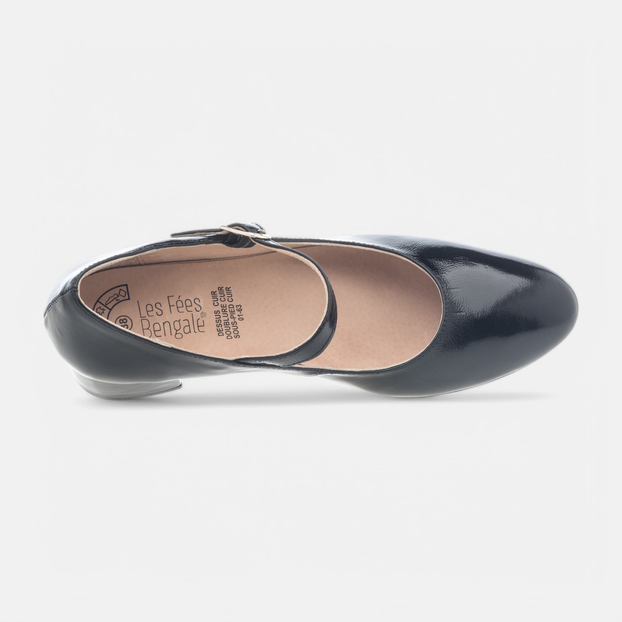 Babies à talon Femme en cuir noir vernis