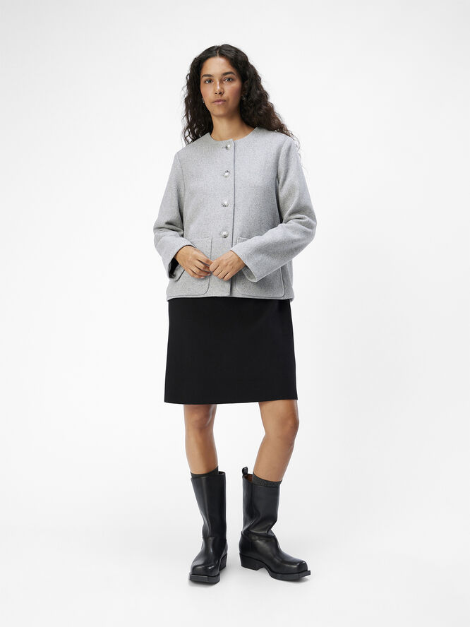 Object OBJPISA SHORT JACKET DIV Light grey melange