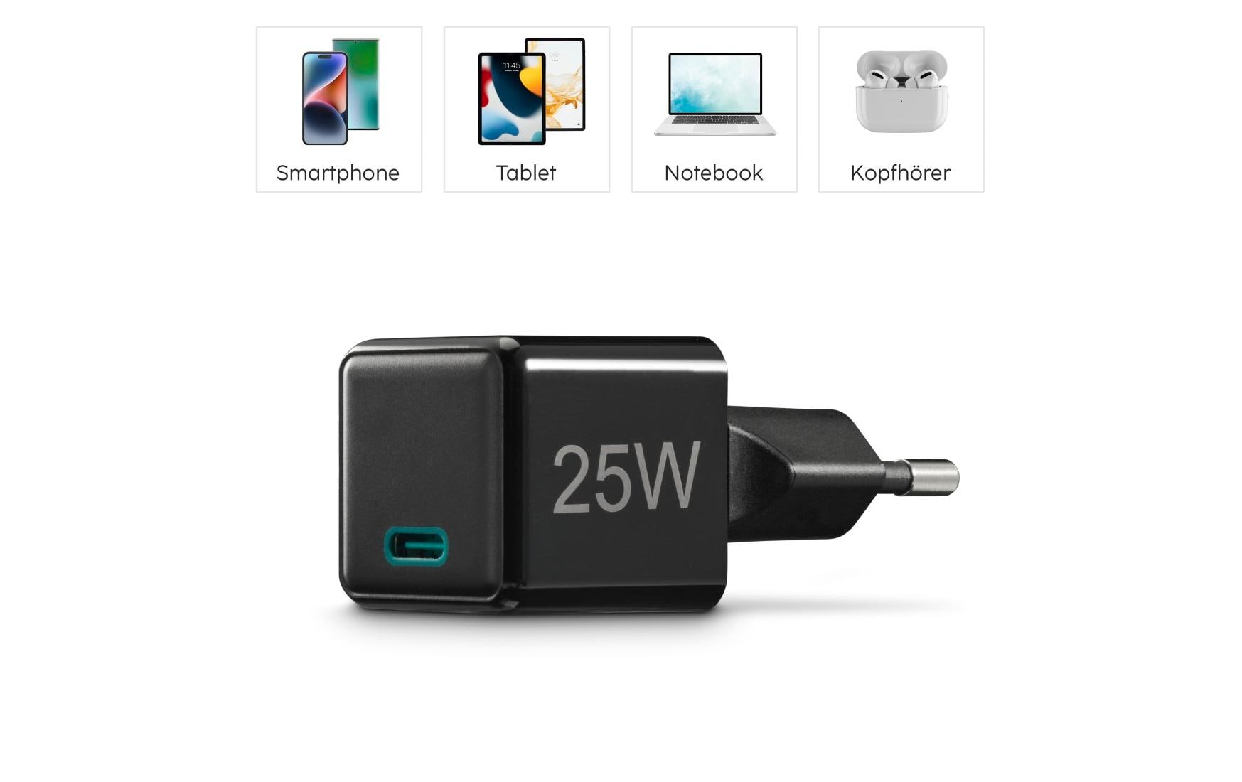 USB-Wandladegerät Mini-charger USB-C 25 W SchwarzSuper-Mini-GaN-Ladegerät USB-C