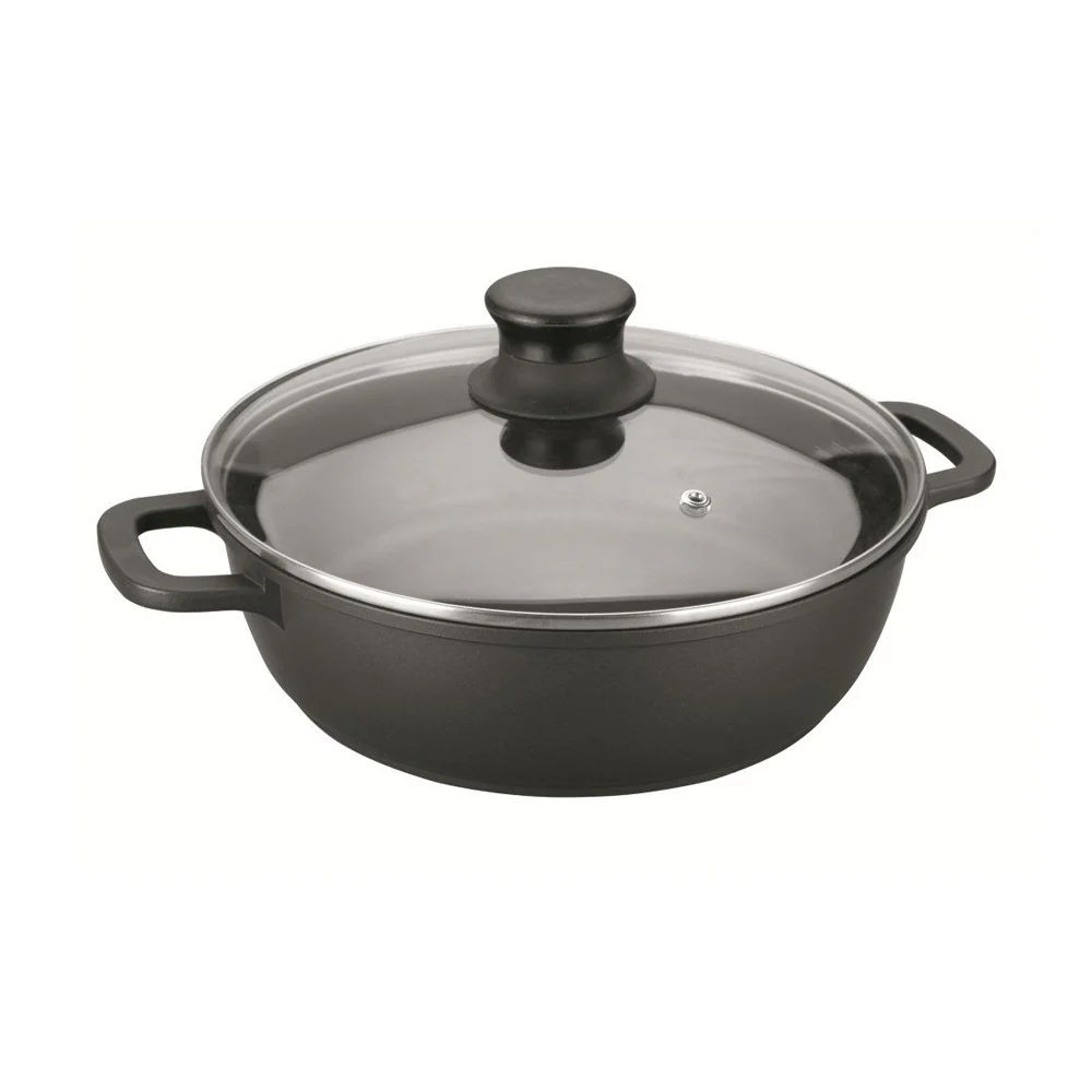 Faitout bas 24 cm en fonte d'aluminium avec couvercle en verre Lacor