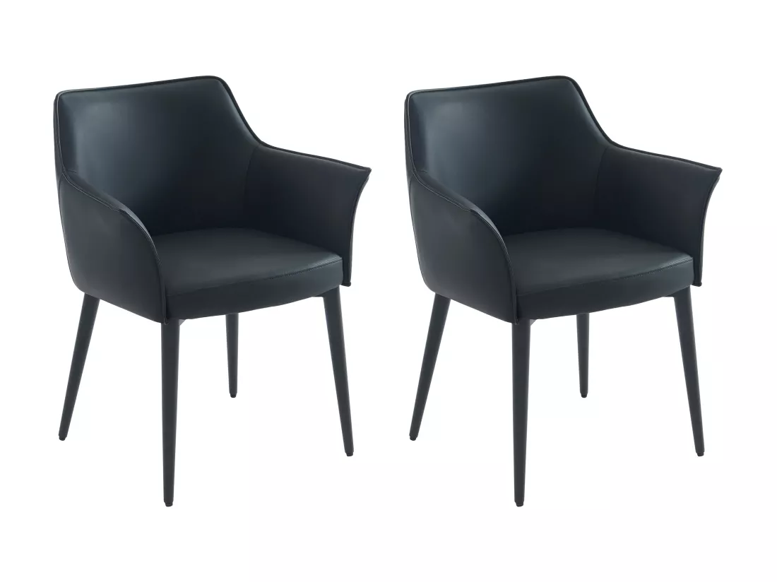 Lot de 2 chaises avec accoudoirs en simili et métal - Noir - MIALOV