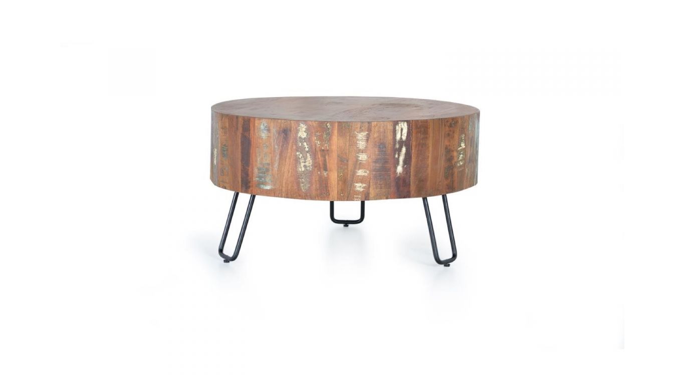 Table basse bois, métal marron 70x70x38cm - bois-métal