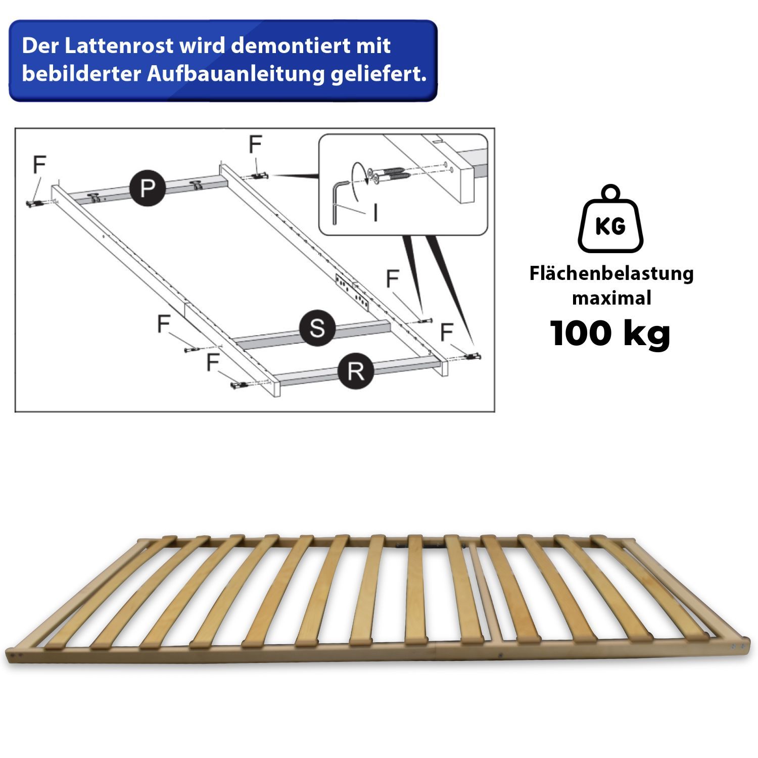 Coemo Lattenrost FIX mit 13 Federleisten - nicht verstellbar - 140 x 200 cm