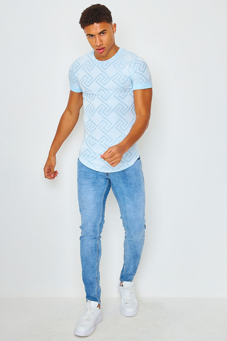T-shirt bleu ciel motif grec