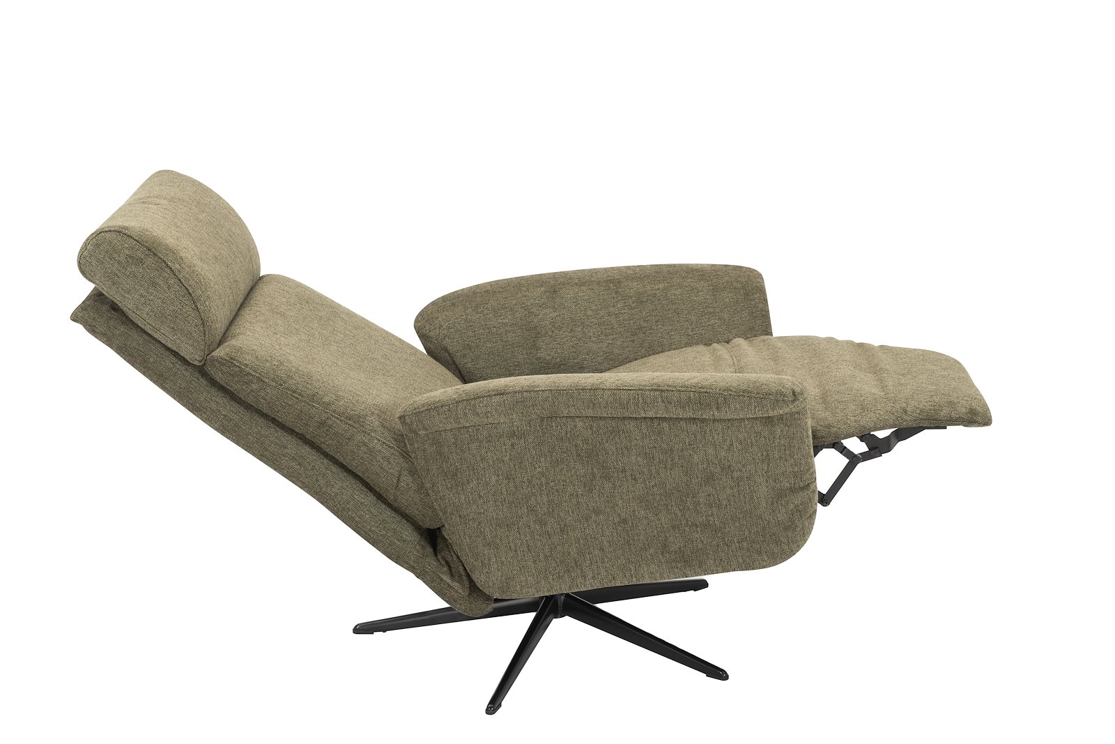 Leo lenestol Med integrert fothviler. Tekstil Brego 3593 green med polaris sokkel i sort. Medium med manuell funksjon