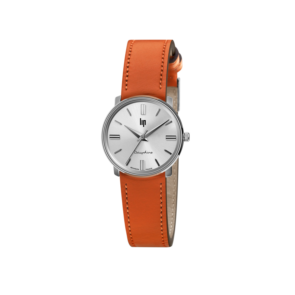 Montre Lip femme acier cuir marron orangé