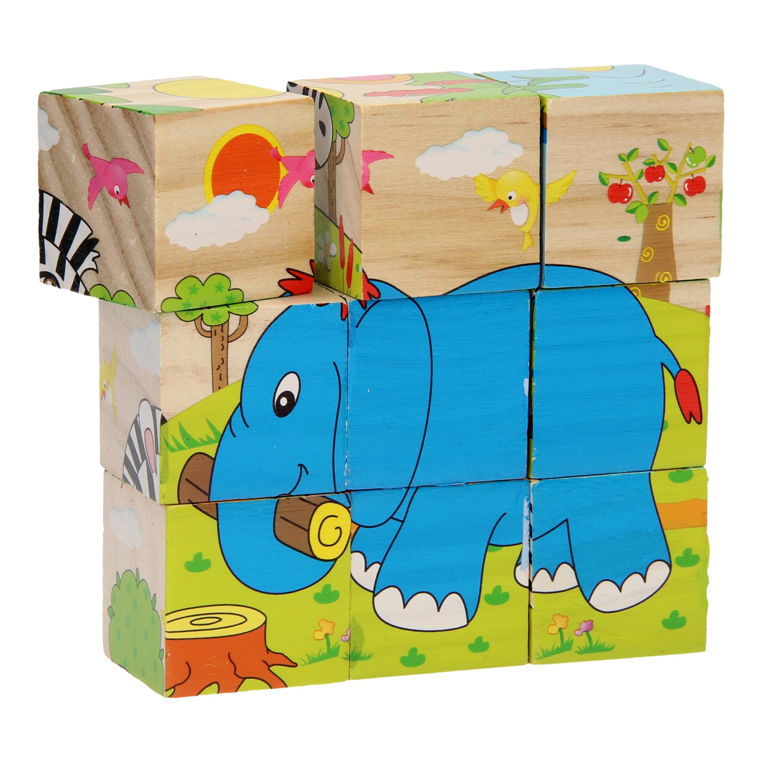 Houten Blokpuzzel Wilde dieren, 9st.