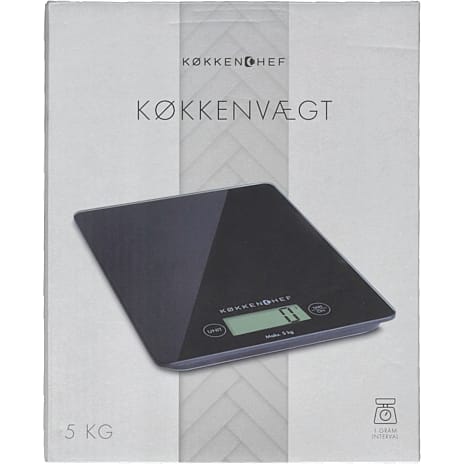 Køkkenchef digital køkkenvægt - sort glas (5 kg)