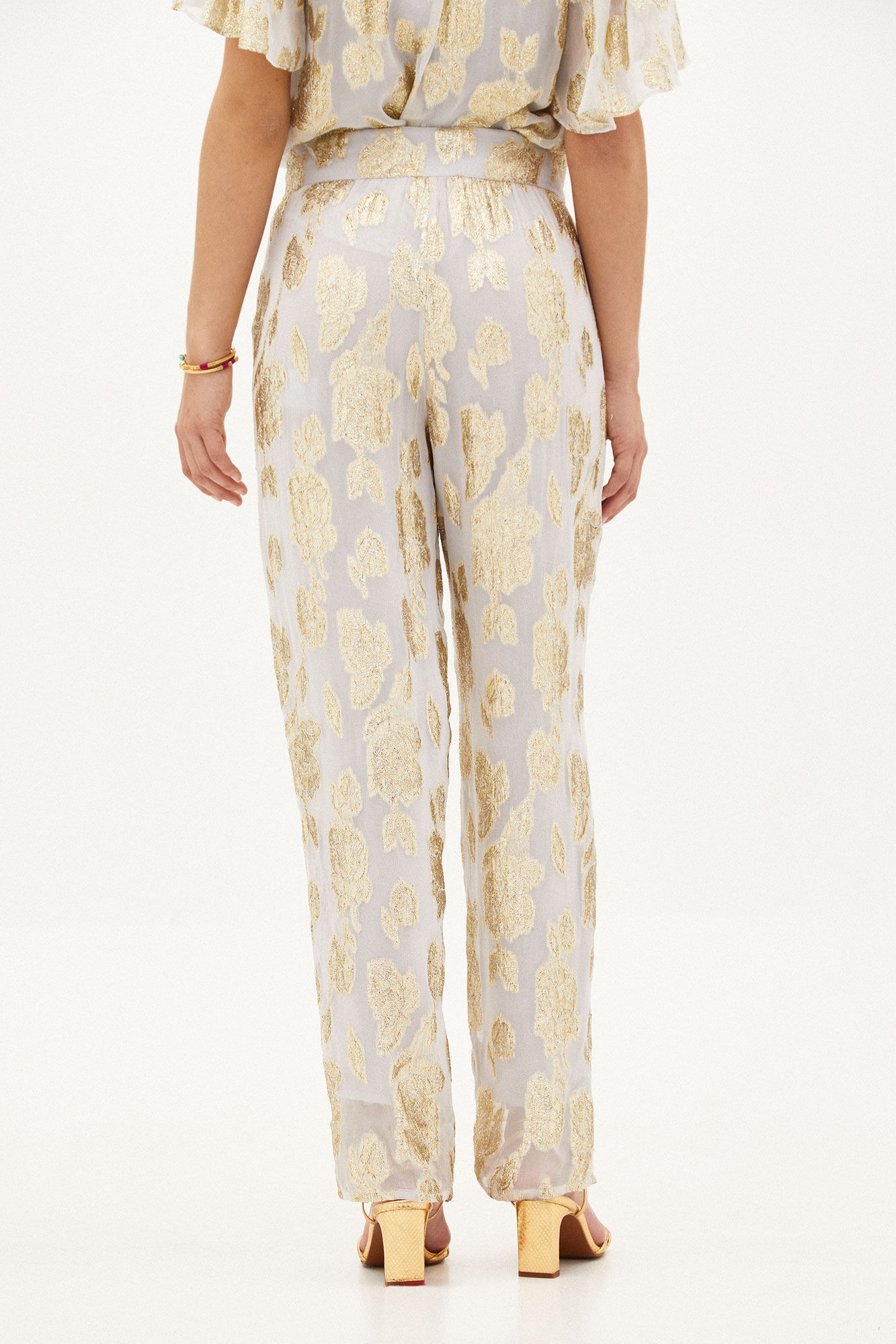 Calça Olga Flowy com Lurex - Amarela