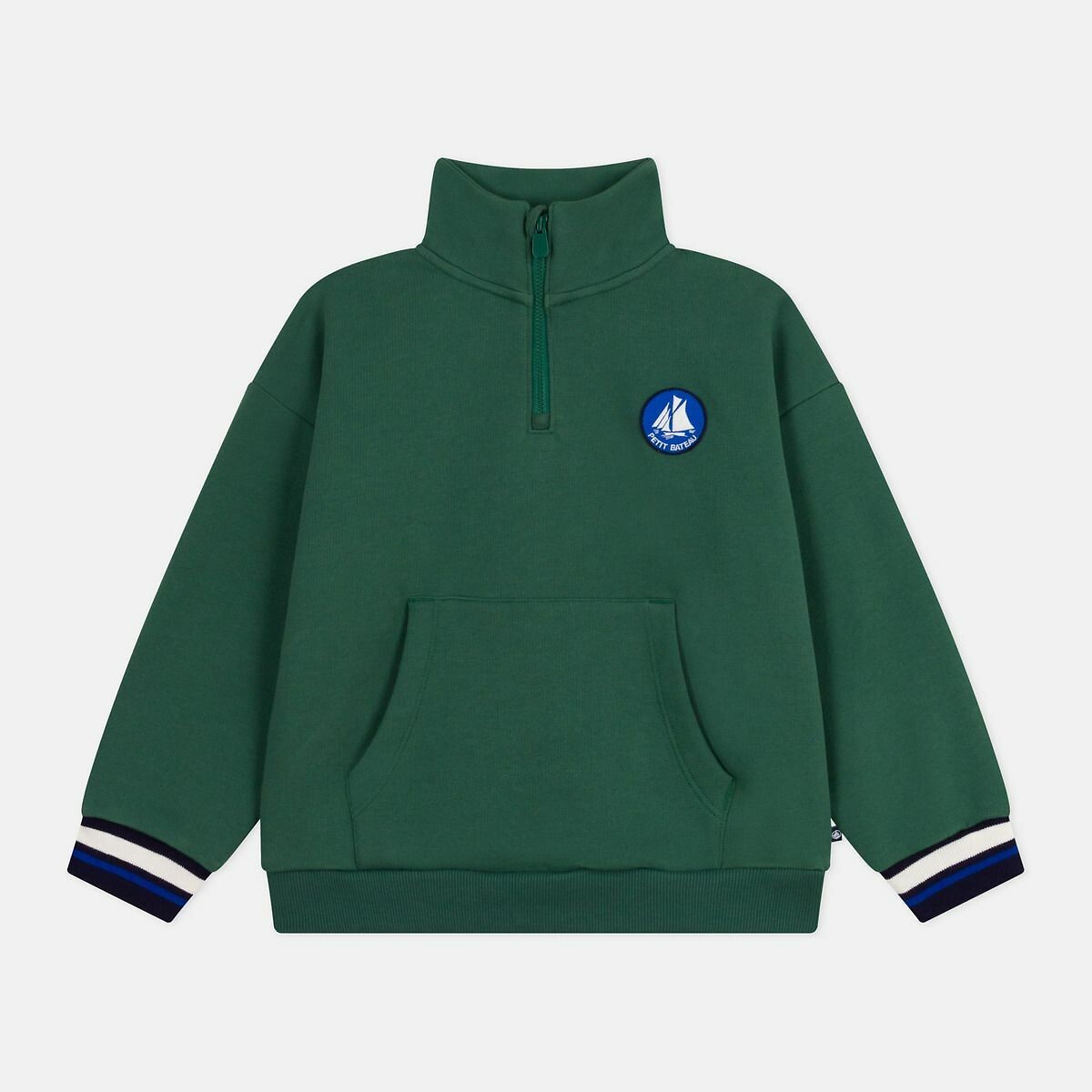 PETIT BATEAU<br>Moletom de feltro com gola de marinheiro e zíper