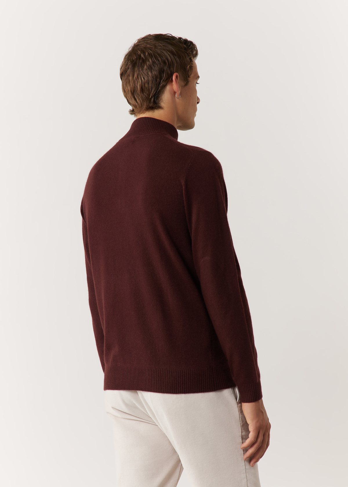 Pull col zippé en cachemire uni bordeaux